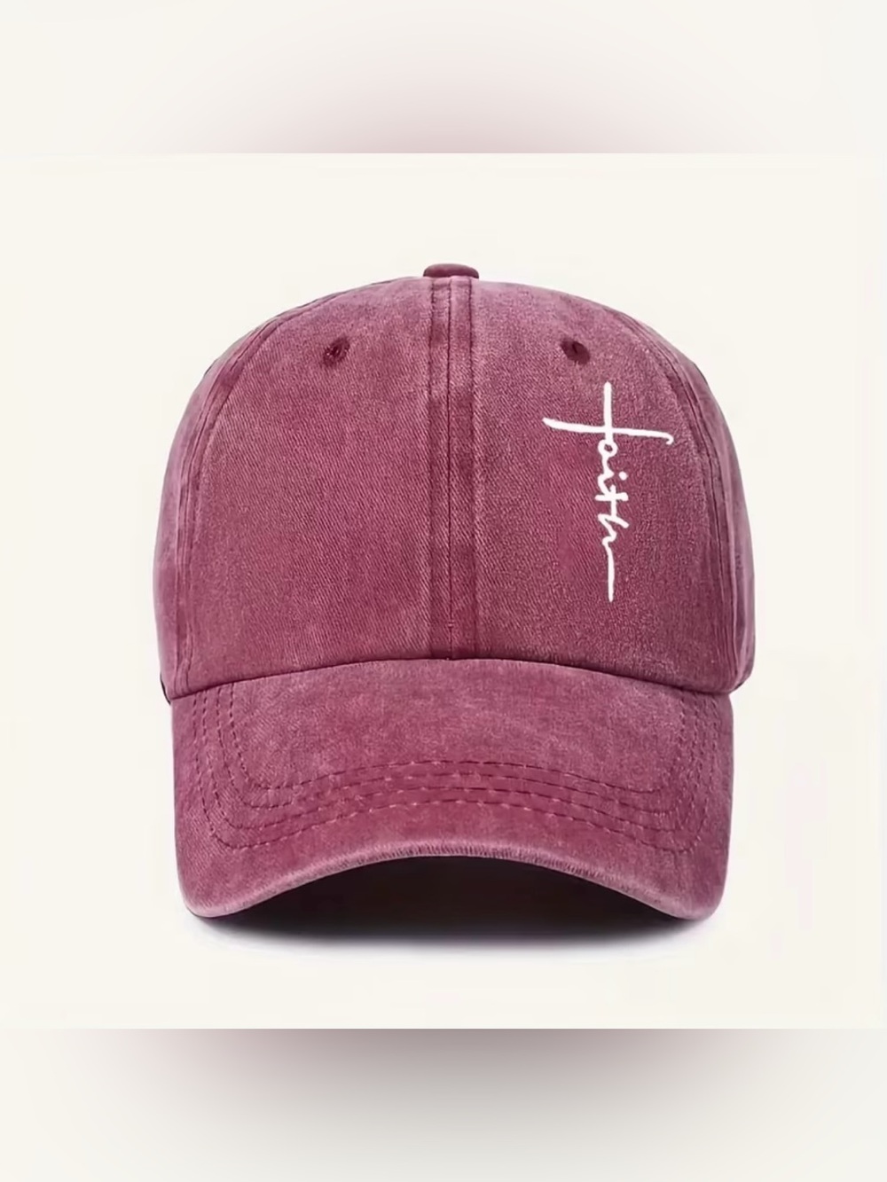Faith Script Embroidered Women's Baseball Cap - Plum